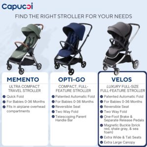 Capucci Velos Stroller - Premium Modular & Comfort, Self Standing with One Hand Auto Fold, Versatile Seat Options Baby Stroller with Car Seat Adapter and Ample Storage, Classic Gray