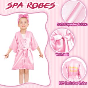 Jecery 18 Pcs Spa Party Supplies for Girls 6 Satin Kimono Robe 6 Spa Headband 6 Disposable Foam Pedicure Slippers (Pink,Size 10)