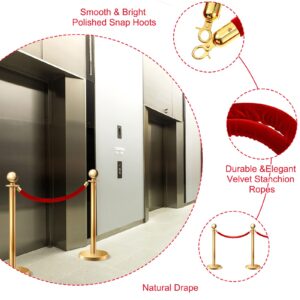 6 Pieces Velvet Stanchion Rope Bulk 4 Feet Party Crowd Control Barrier Safety Velvet Rope with Gold Hook for Movie Theater Opening, Hotel, Carpet, Not Include Stanchion Post(Red)