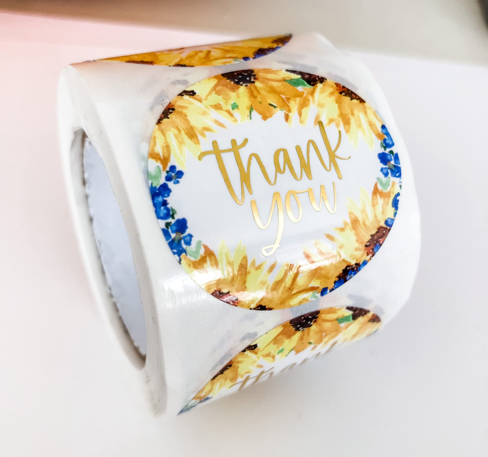 Mailed It 1.5 Inch Sunflower Gold Thank You© Stickers - 250 Per Roll - Pretty Packaging Supplies