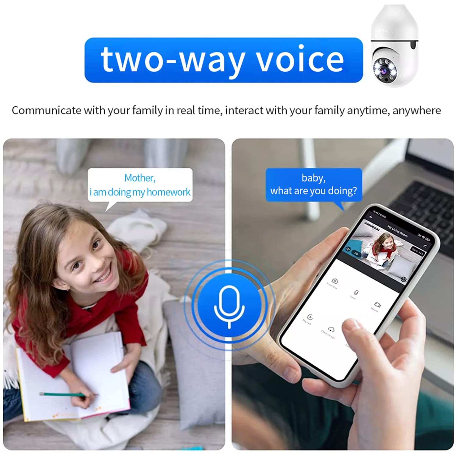 SCTEWELL Webcam WiFi Connection Voice intercom Mobile Detection Alarm Function Home System 1080P E27 Two Way Audio Network Wireless Camcorder