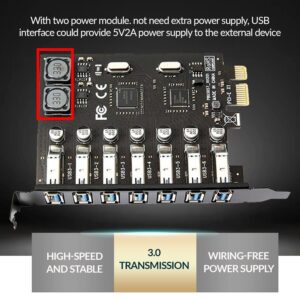 Dracaena 7 Ports USB 3.0 PCI Express USB Expansion Card,USB 3.0 7 Ports Expansion Card,Connect 7 Devices Expanded,Not Compatible with PCIe Riser,Support Desktop PC, Linux/WindowsXP/ 7/8/ 8.1/10