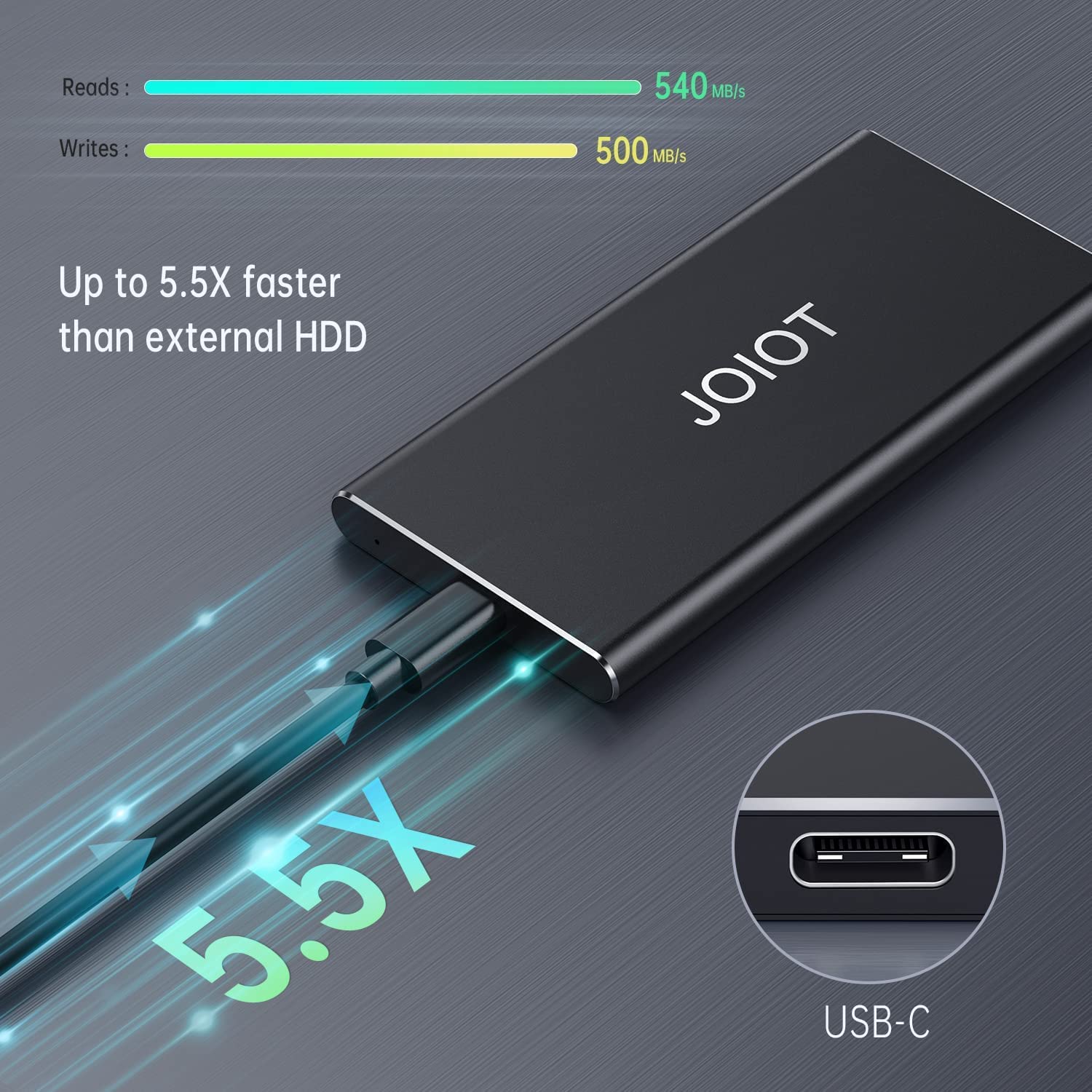 JOIOT 500GB External SSD, Compatible with PS4 Xbox one Windows Mac, Up to 500MB/s,USB 3.1 External Solid State Drive, Black