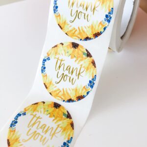 Mailed It 1.5 Inch Sunflower Gold Thank You© Stickers - 250 Per Roll - Pretty Packaging Supplies