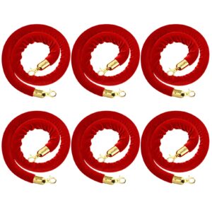 6 pieces velvet stanchion rope bulk 4 feet party crowd control barrier safety velvet rope with gold hook for movie theater opening, hotel, carpet, not include stanchion post(red)