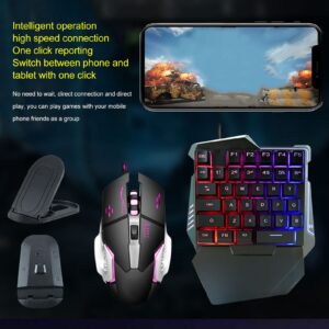 Dilwe One Hand RGB Gaming Keyboard and Backlit Mouse Combo, USB Wired 35 Keys Keyboard 6 Keys Gaming Mouse Converter Set with Bracket for PC Gamer