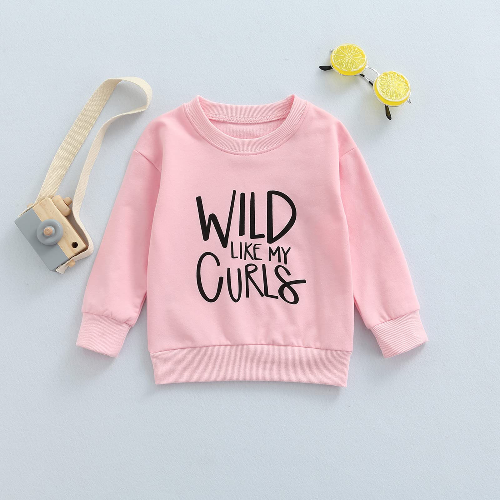 Tiacham Toddler Sweatshirt Baby Girl Fall Clothes Wild Like My Curls Shirt Kids Crewneck Sweaters Winter Top (Pink, 2-3 Years)