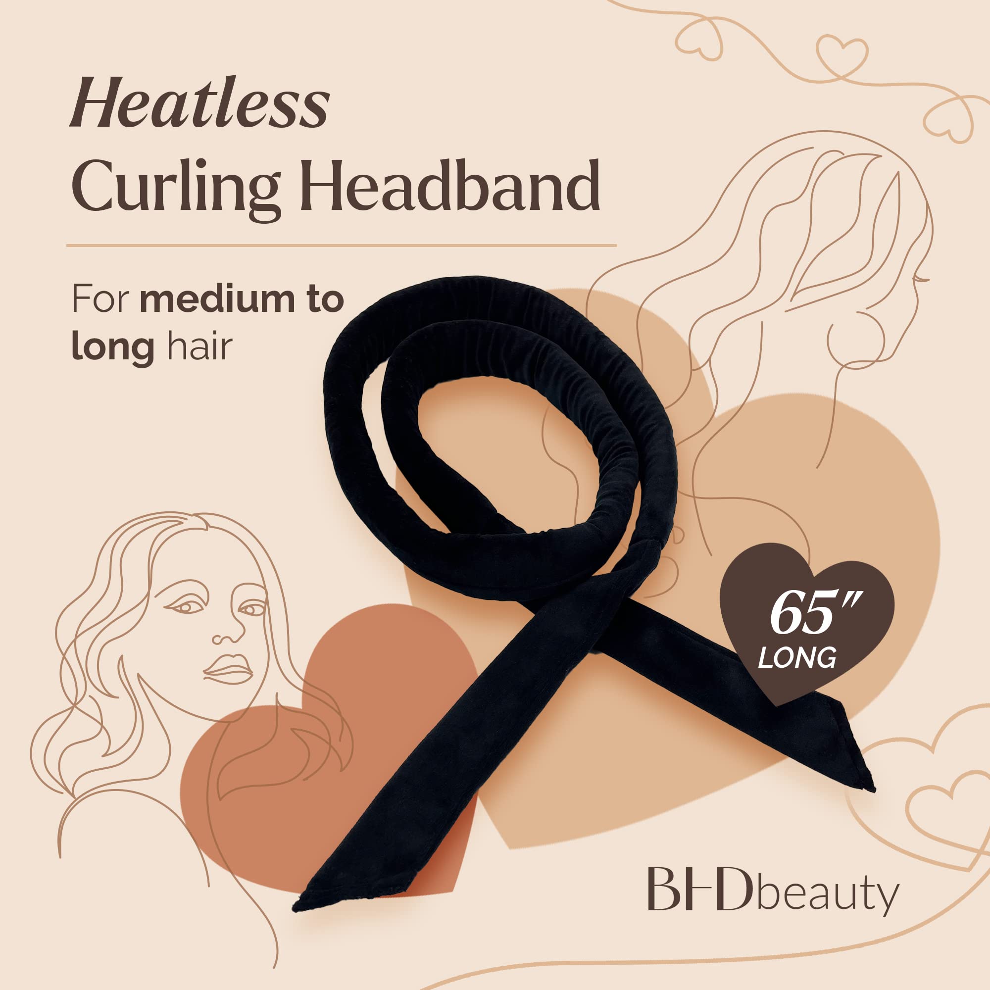 BHDbeauty No Heat Curling Headband You Can Sleep In- Heatless Overnight Natural Curls- Rod Ribbon Lazy Hair Curler Wrap Kit for Long Hair- Includes Bonus Airless Spray Bottle