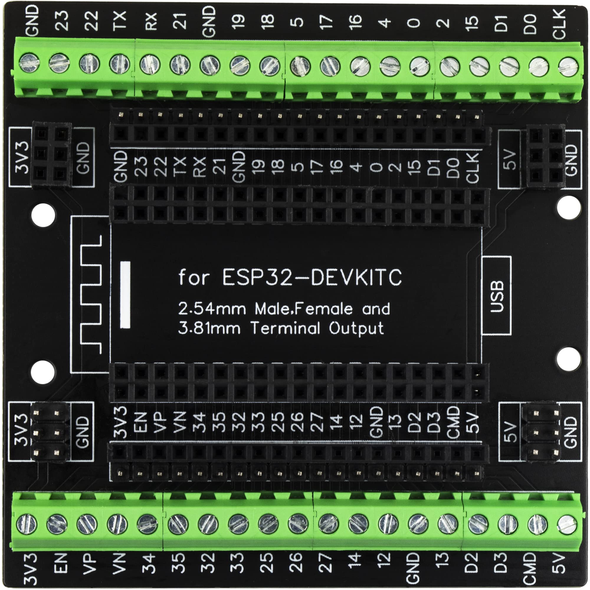 for ESP32 Super Breakout Board 3.81mm / 0.15" Terminal Blocks GPIO Expansion Board 3 Types Output for ESP32 Module ESP-WROOM-32 ESP32-DevKitC