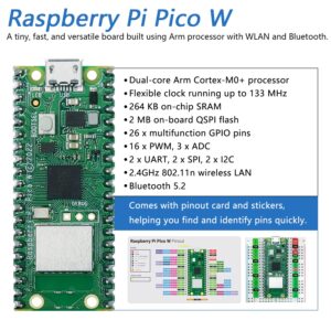 Freenove Raspberry Pi Pico W (Compatible with Arduino IDE) Pre-Soldered Header, Dual-core Arm Cortex-M0+ Microcontroller, Development Board, Python C Java Code, Tutorial Example Projects