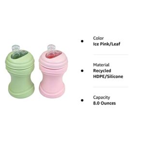 Re-Play 8oz Transition Sippy Cups for Baby Toddler, Medical Grade Silicone Soft Spout & Travel Lid, Easy to Hold Hourglass Shape, Made in USA from Recycled Milk Jugs - Ice Pink/Leaf