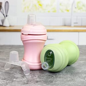 Re-Play 8oz Transition Sippy Cups for Baby Toddler, Medical Grade Silicone Soft Spout & Travel Lid, Easy to Hold Hourglass Shape, Made in USA from Recycled Milk Jugs - Ice Pink/Leaf