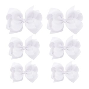 White Hair Bows For Girls and Toddler - 6 pcs White Bow 6 inch ×2, 4 inch ×2, 3 inch ×2