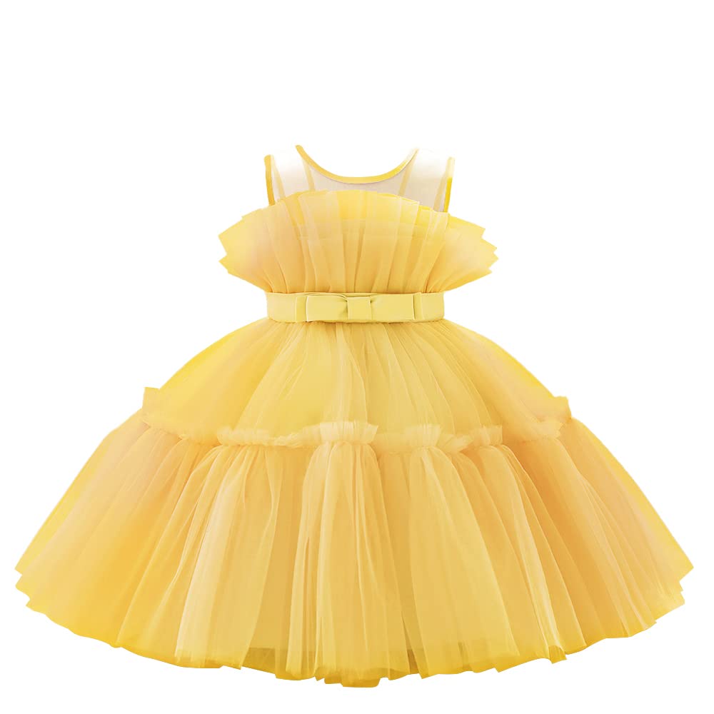 12M-6T Baby Girls Christmas Ruffle Ball Tutu Gown Wedding Party Lace Dresses Yellow 110