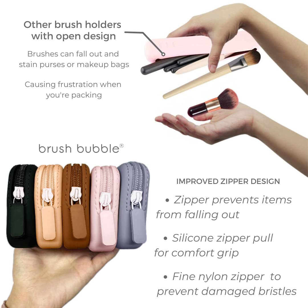 Brush bubble silicone makeup brush holder travel case- A storage & makeup bag organizer for brush sets & makeup tools to protect make up accessories & bag, Pink(7.8 * 3.15 * 1")