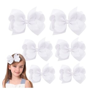 white hair bows for girls and toddler - 6 pcs white bow 6 inch ×2, 4 inch ×2, 3 inch ×2