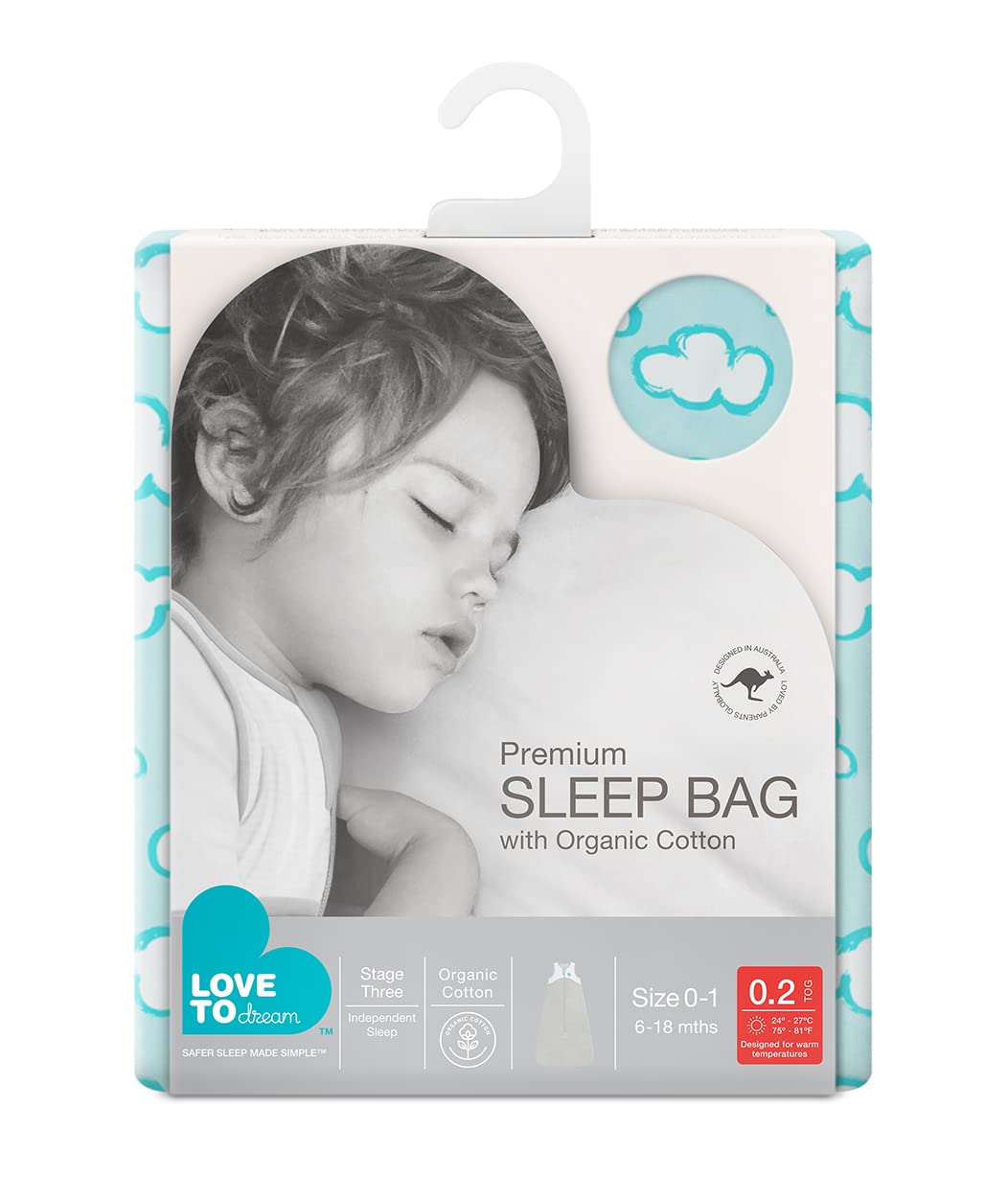 Love to Dream Lite Organic Baby Sleep Bag (6-18 Mo), Super Soft Temp Regulating Sleeping Sack, 0.2TOG Lightweight Wearable Blanket, Turquoise