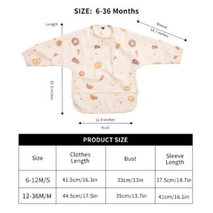 HALAA VAUVA Long Sleeve Baby Bibs for Toddlers, Waterproof, Mess Proof, Coverall, Easy Clean Outfit Baby Smock with Food Catcher Pocket for Feeding, Eating, Washable, Boys Girls Led Weaning Shirt Bib