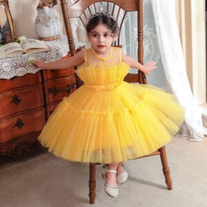 12M-6T Baby Girls Christmas Ruffle Ball Tutu Gown Wedding Party Lace Dresses Yellow 110