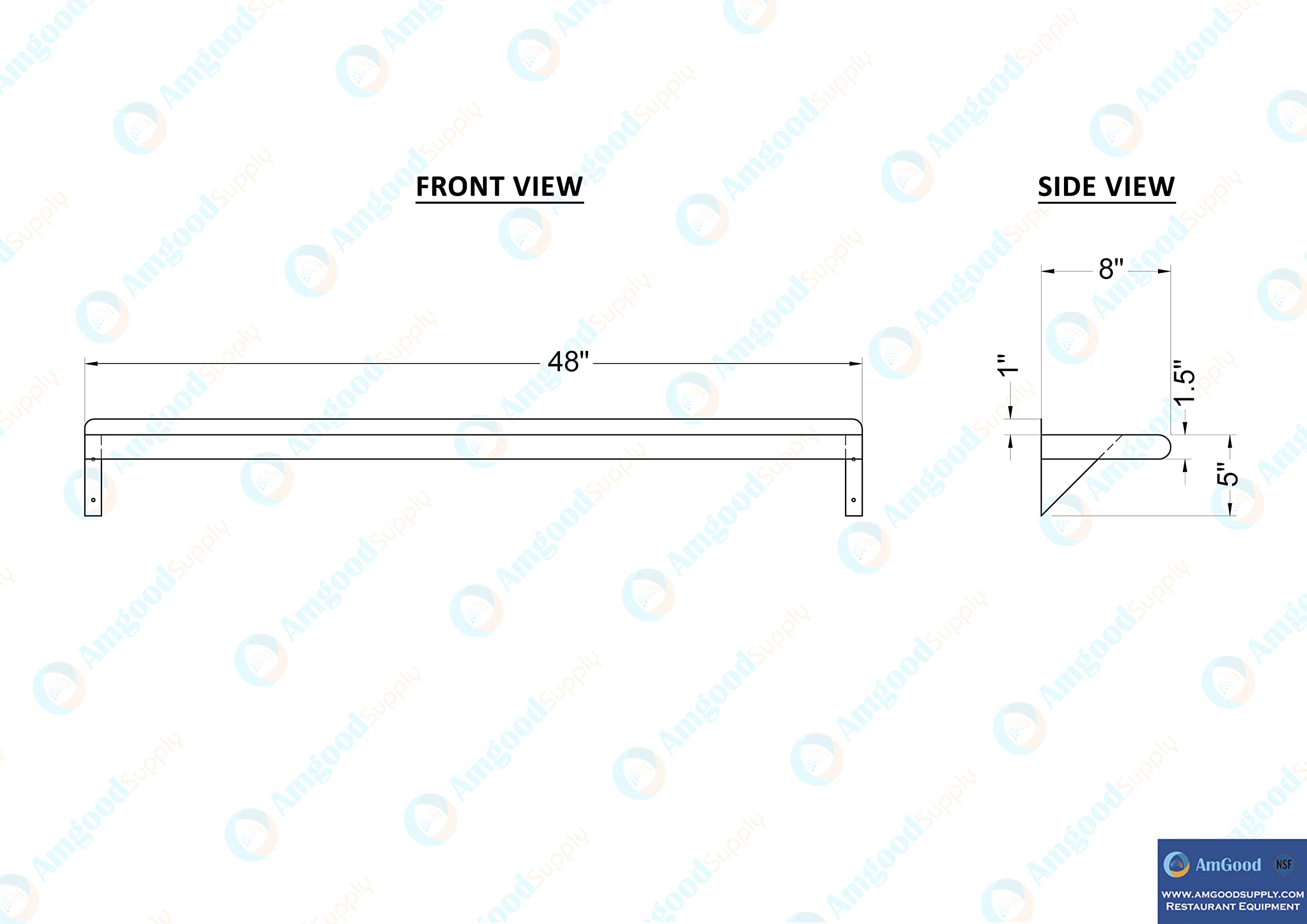 AmGood 8" X 48" Stainless Steel Wall Shelf | Metal Shelving | Garage, Laundry, Storage, Utility Room | Restaurant, Commercial Kitchen | NSF