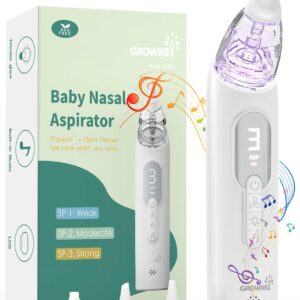 GROWNSY Upgrade Nasal Aspirator for Baby, Rechargeable Baby Nose Sucker, Electric Nose Suction for Baby with Advanced Soothing Music and Light Design, Food-Grade Silicone Tips, 3 Suction Modes