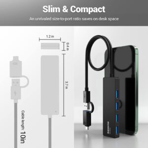 4 in 1 USB 3.0 Hub, USB 3.0 Hub 5Gbps with USB C Adapter, Portable Ultra-Slim USB Splitter USB Adapter for MacBook, iMac Pro, Mac Mini/Pro, Surface Pro, Dell, HP