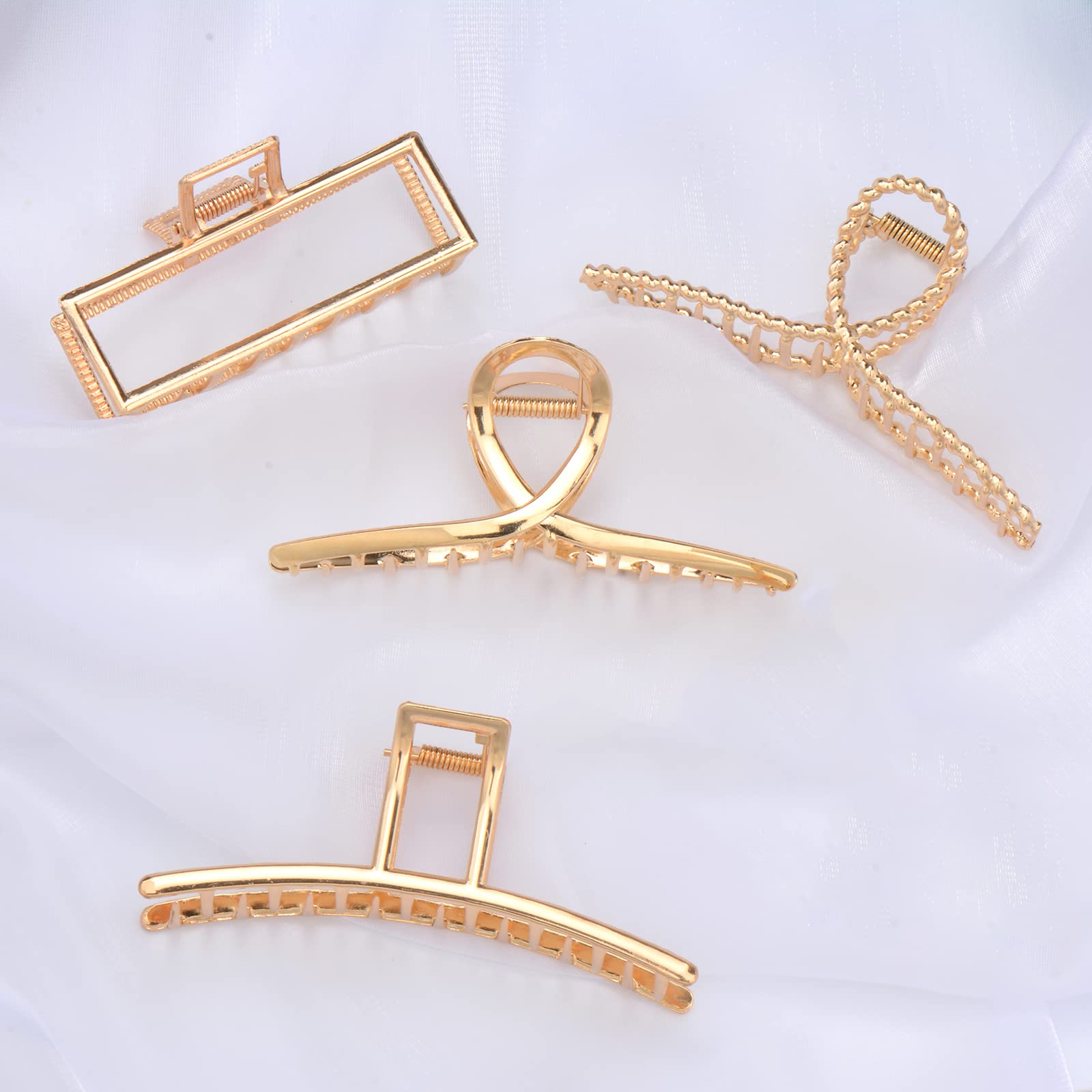 Parcce 4 Pack Large Metal Hair Claw Clip for Women and Girls, Gold Color Headband Clamps, Perfect Fashion Barrettes Jaw Hair Styling Accessories for Thick Thin Hair Christmas Gifts