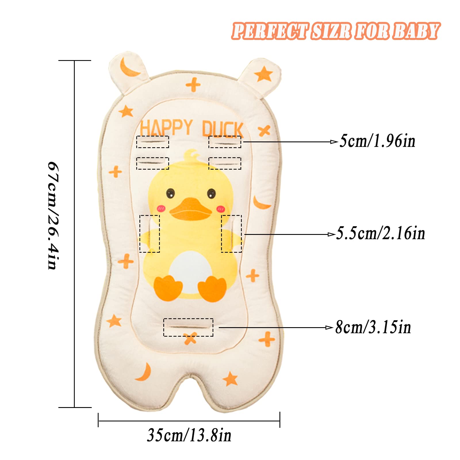 LETTON Baby Seat Pad Liner for Stroller, Universal Breathable Infant Carriage Cushion, Ultra-Soft Infant Car Seat Insert Cushion, Perfect for Car Seat, Stroller, Yellow Duckling