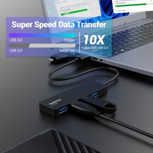 4 in 1 USB 3.0 Hub, USB 3.0 Hub 5Gbps with USB C Adapter, Portable Ultra-Slim USB Splitter USB Adapter for MacBook, iMac Pro, Mac Mini/Pro, Surface Pro, Dell, HP