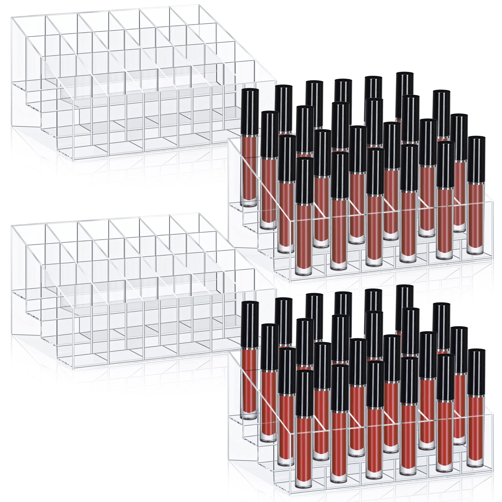 Macarrie 4 Pieces Lipstick Holder Organizer 24 Slot Acrylic Lipstick Makeup Organizer Lipstick Case Display Stand Storage Box for Lipsticks Lipgloss Brushes Cosmetics