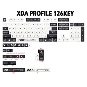 JSJT Key Caps XDA Profile Black and White Keycaps 126 Keys Theme Keycaps PBT Dye Sublimation Keycaps Custom Keycaps for US/ISO Layout Cherry MX Switch Mechanical Keyboards