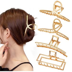 Parcce 4 Pack Large Metal Hair Claw Clip for Women and Girls, Gold Color Headband Clamps, Perfect Fashion Barrettes Jaw Hair Styling Accessories for Thick Thin Hair Christmas Gifts