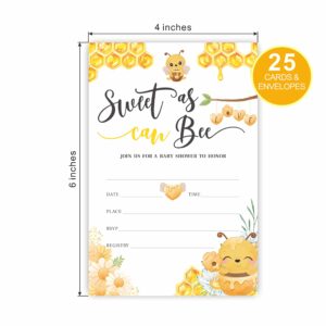 Sweet as Can Bee, Baby Shower Invitation Cards With Envelopes, Invites for Baby Showers and Parties - Pack of 25-（YQK-013）