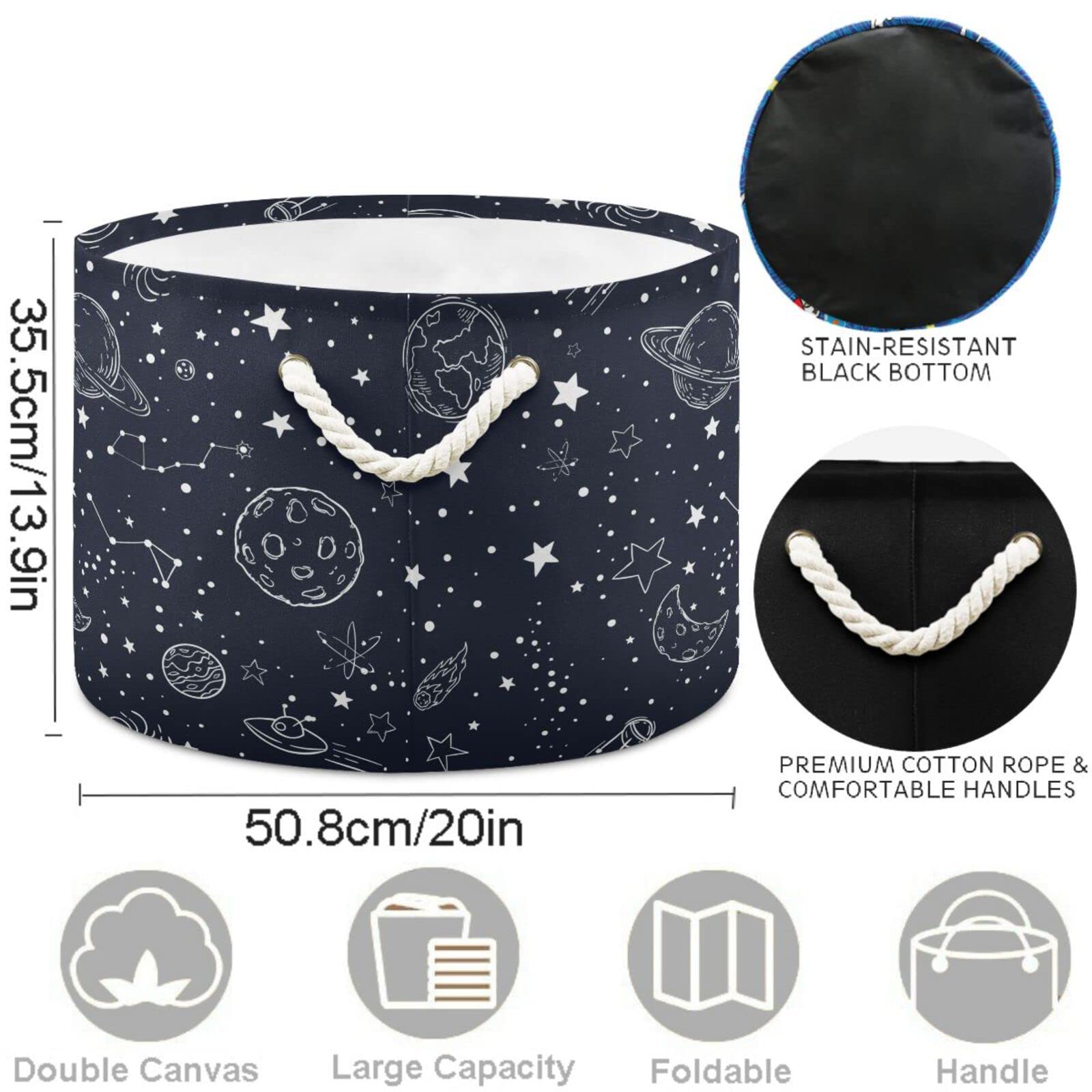 visesunny Night Sky Star Moon Space Planet Laundry Baskets Fabric Storage Bin Storage Box Collapsible Storage Basket Toy Clothes Shelves Basket for Bathroom,Bedroom,Nursery,Closet,Office