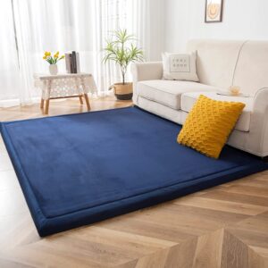 maxyoyo baby play mat, 1.2" thick memory foam soft padded carpet with non-slip backing, 3x5 ft japanese tatami rug living room for kids, toddler, children, nusery(navy)