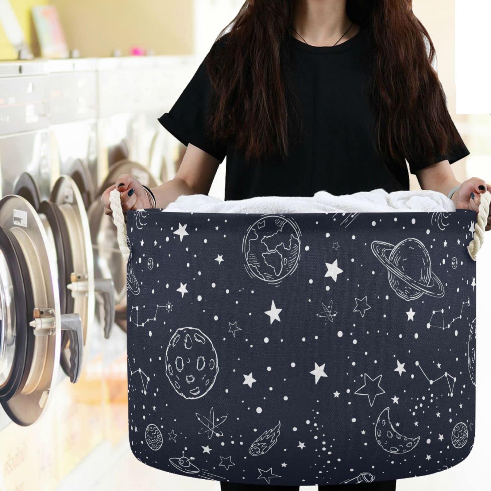 visesunny Night Sky Star Moon Space Planet Laundry Baskets Fabric Storage Bin Storage Box Collapsible Storage Basket Toy Clothes Shelves Basket for Bathroom,Bedroom,Nursery,Closet,Office