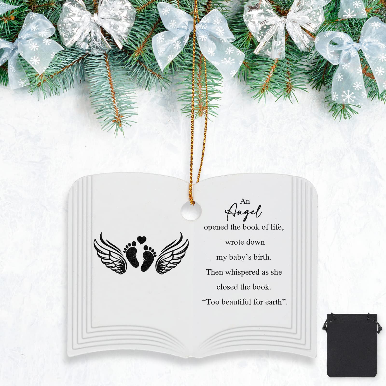 Christmas Memorial Ornaments Loss of Loved One Baby Heaven Ornaments Wing Heart Footprint Baby Keepsake Gifts Angel Sympathy Infant Loss Gifts Memory Miscarriage Items for Remembrance Kids