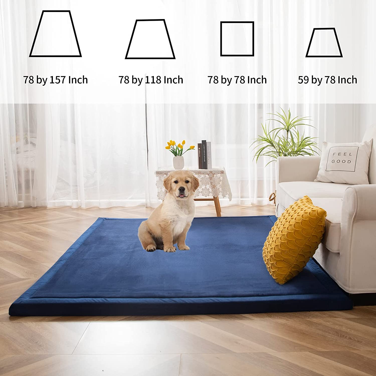 MAXYOYO Baby Play Mat, 1.2" Thick Memory Foam Soft Padded Carpet with Non-Slip Backing, 3x5 ft Japanese Tatami Rug Living Room for Kids, Toddler, Children, Nusery(Navy)