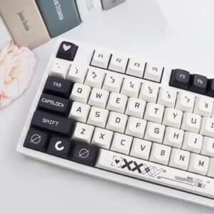 JSJT Key Caps XDA Profile Black and White Keycaps 126 Keys Theme Keycaps PBT Dye Sublimation Keycaps Custom Keycaps for US/ISO Layout Cherry MX Switch Mechanical Keyboards