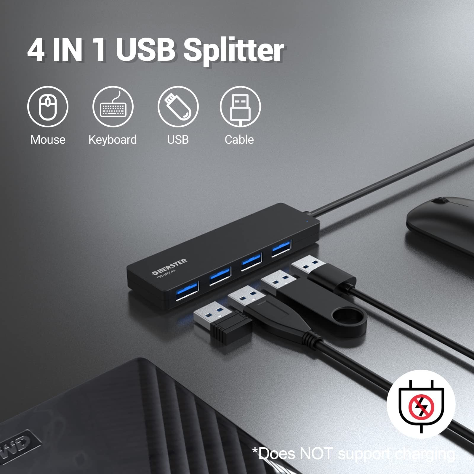 4 in 1 USB 3.0 Hub, USB 3.0 Hub 5Gbps with USB C Adapter, Portable Ultra-Slim USB Splitter USB Adapter for MacBook, iMac Pro, Mac Mini/Pro, Surface Pro, Dell, HP