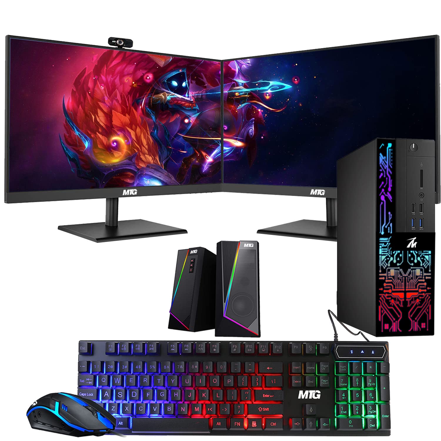 TechMagnet Computer Desktop PC, Intel Core i5-6500, Siwa 6, New MTG Dual 22 Inch Monitor, 16GB RAM, 1TB SSD, 1GB Graphic Card, RGB Keyboard Mouse, RGB Speaker, Cam, WiFi, Win 10 Pro (Renewed)