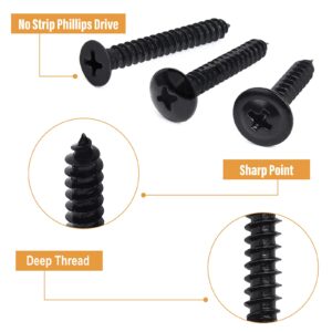 VIGRUE 420Pcs Black Screws Set #6#8#10 Phillips Black Wood Screws Assortment Kit, Sheet Metal Screws Self Tapping Screws (Flat Head,Round Head,Truss Head Screws)