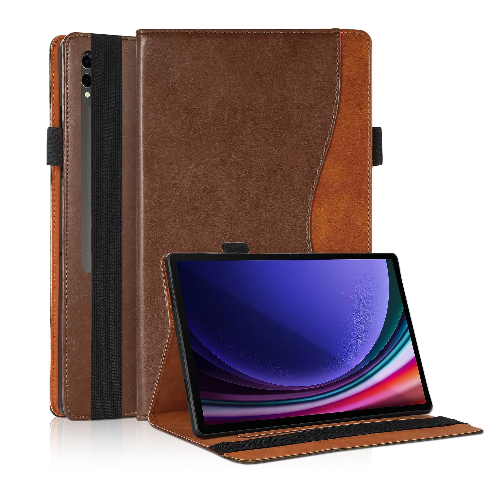 Case for Galaxy Tab S9 Plus 2023/S8 Plus 2022/S7 FE 2021/S7 Plus 2020 12.4 inch Business PU Leather Tablet Cover with Card Slot Pen Holder for Samsung Tab S8+/Tab S7+ Tablet -Brown