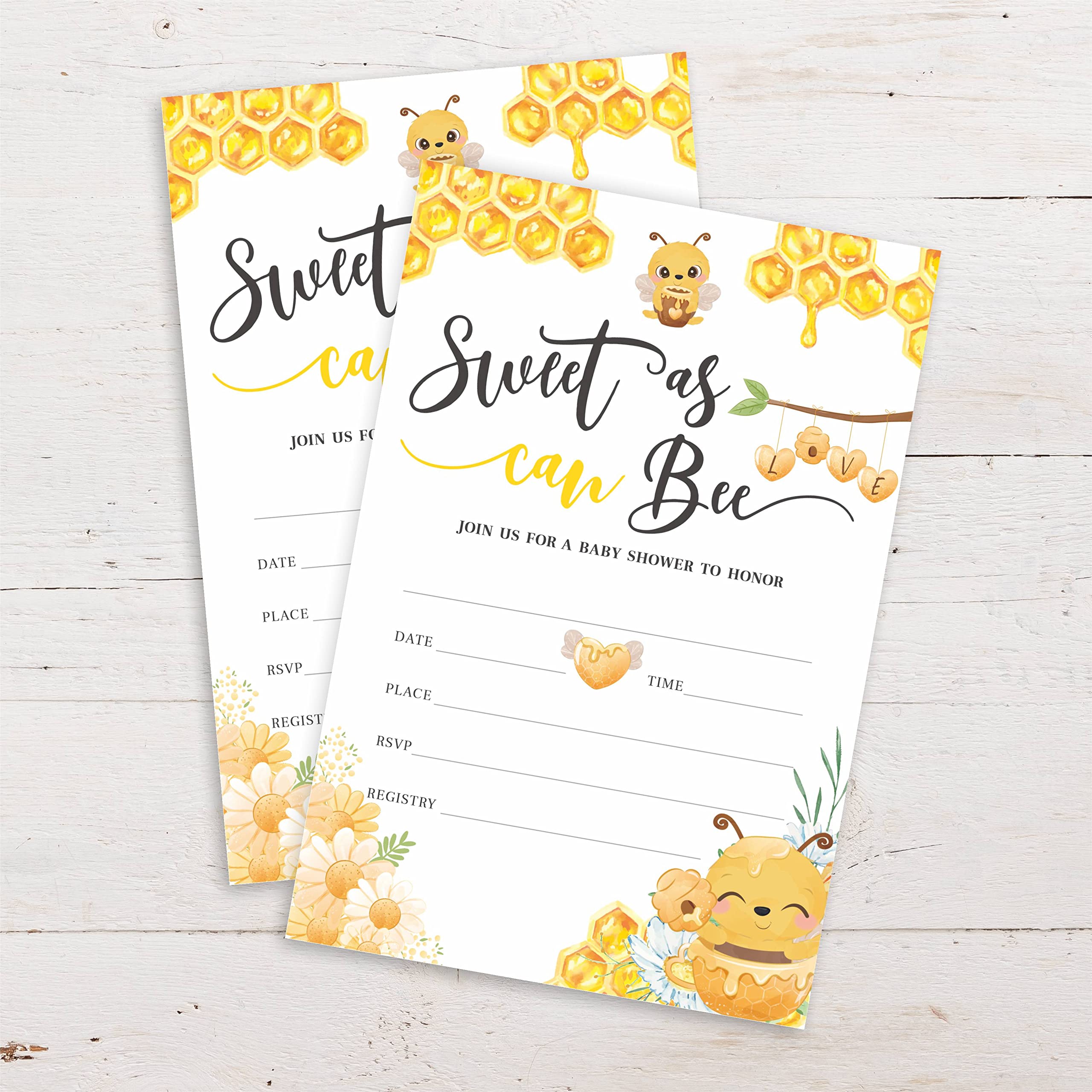 Sweet as Can Bee, Baby Shower Invitation Cards With Envelopes, Invites for Baby Showers and Parties - Pack of 25-（YQK-013）