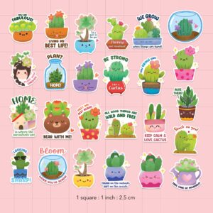 Navy Peony Lovable Cactus and Succulent Stickers (25pcs) - Waterproof, Child Proof House Plant Quote Stickers for Kids Craft, Laptop, Party Favors