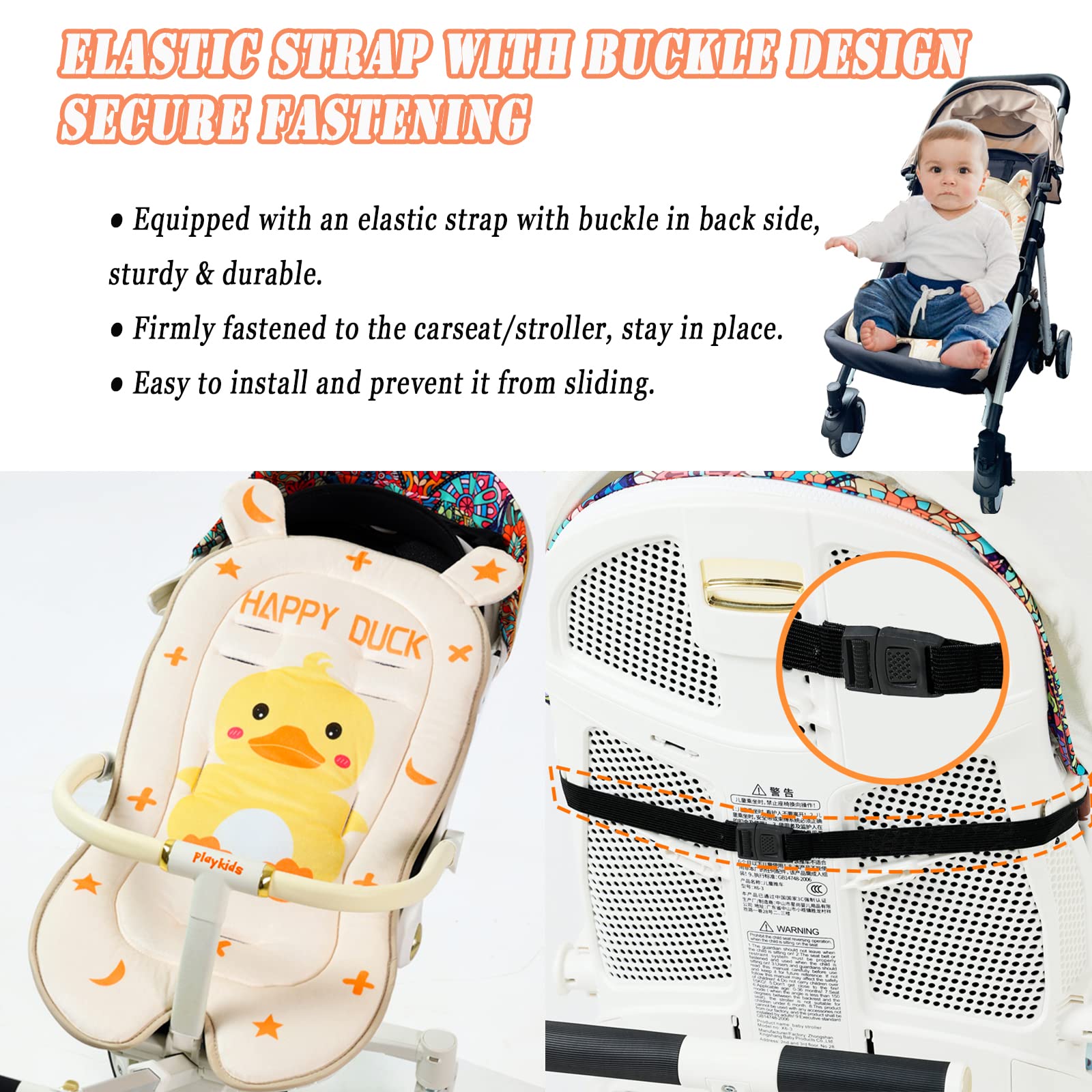 LETTON Baby Seat Pad Liner for Stroller, Universal Breathable Infant Carriage Cushion, Ultra-Soft Infant Car Seat Insert Cushion, Perfect for Car Seat, Stroller, Yellow Duckling