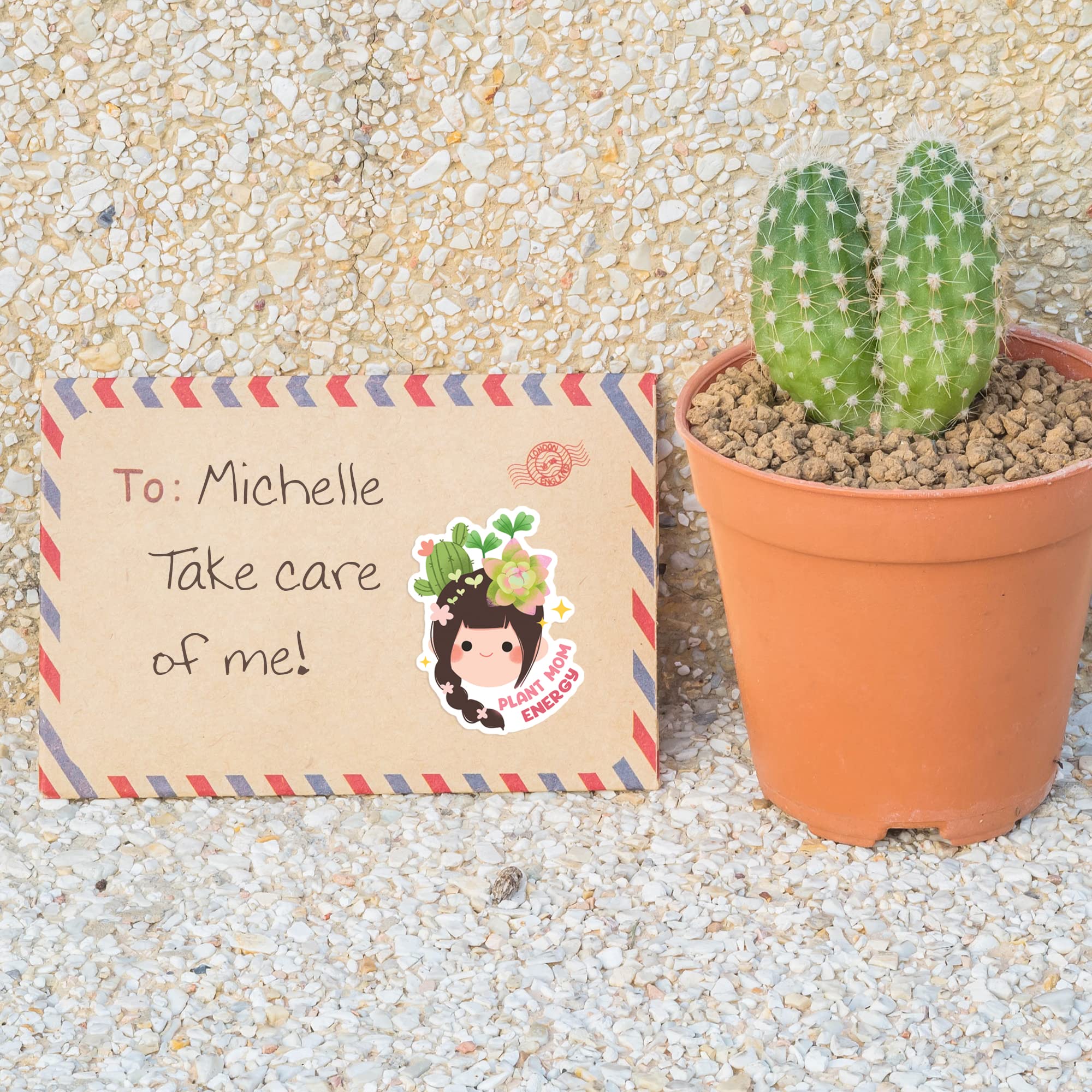 Navy Peony Lovable Cactus and Succulent Stickers (25pcs) - Waterproof, Child Proof House Plant Quote Stickers for Kids Craft, Laptop, Party Favors