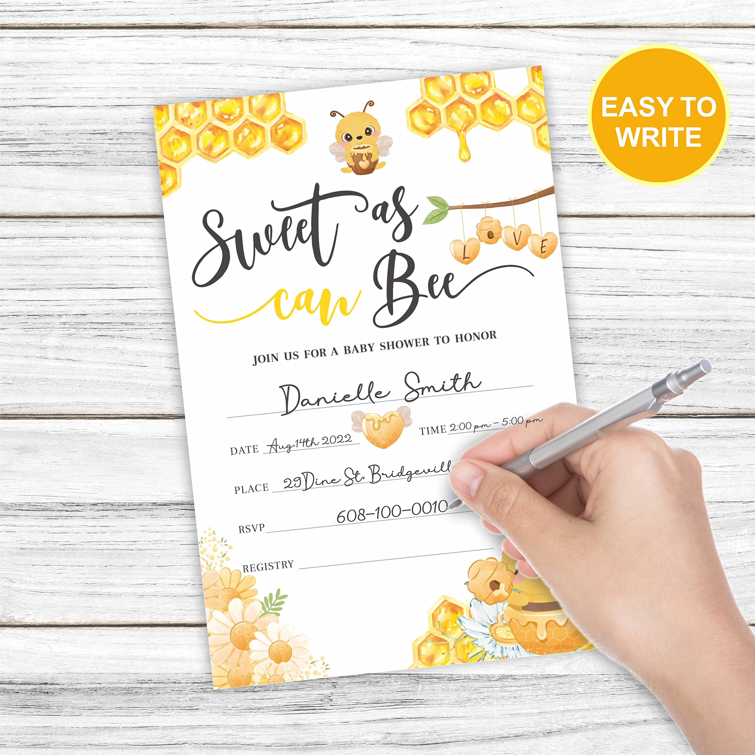 Sweet as Can Bee, Baby Shower Invitation Cards With Envelopes, Invites for Baby Showers and Parties - Pack of 25-（YQK-013）