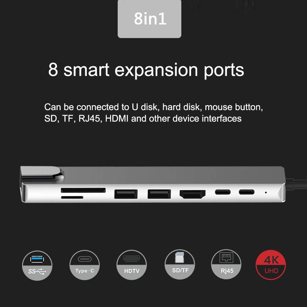 USB C Hub, 8-in-1 Type-C HUB Multiple Adapter USB C to 4K HDMI USB 3.0 Ports Power Delivery w/ 87W USB-C PD, 2 USB 3.0, SD/TF Card Reader for MacBook, Laptop