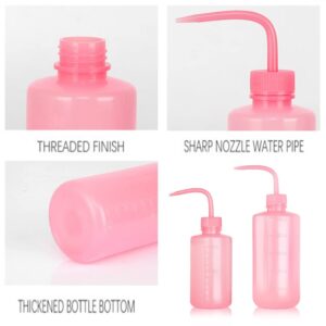 250ml Plastic Safety Wash Bottle, Pink Lab Squeeze Bottle with Narrow Mouth and Scale Labels, Squirt Bottle For Plant Flower Succulent Watering - 2 Packs